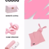 Set cadou pentru copii, de culoare roz, continand diverse articole pentru bebelusi, ambalate elegant intr-o cutie cadou.